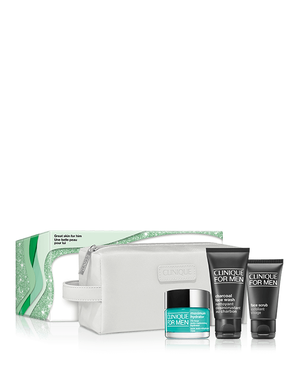 Great Skin For Him Skincare Set, Three best-selling Clinique For Men™ formulas in one good-looking set. A $88.00 value.
